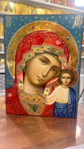 Рукописная икона Казанская храмовая №150 (Размер 30х40 см)