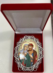 Икона из финифти Петр и Феврония с фианитами №77 (Размер 9х10.5 см)