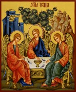 Рукописная икона Святая Троица 21 (Размер 17*21 см)
