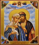 Икона Петр и Феврония с житийными клеймами